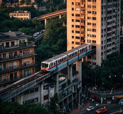 Ride the Liziba Monorail through the building
