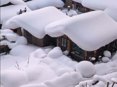 Morning Scenery of Snow Town