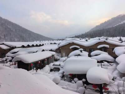Morning Scenery of Snow Town