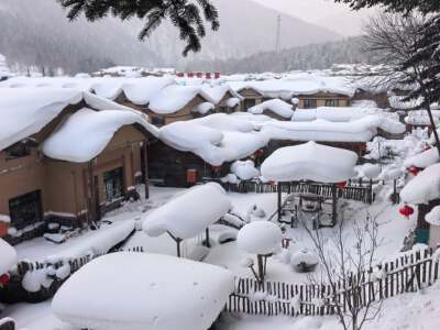 Morning Scenery of Snow Town