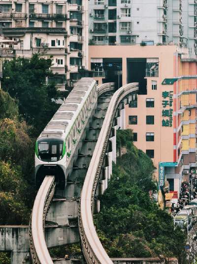 Ride the Liziba Monorail through the building
