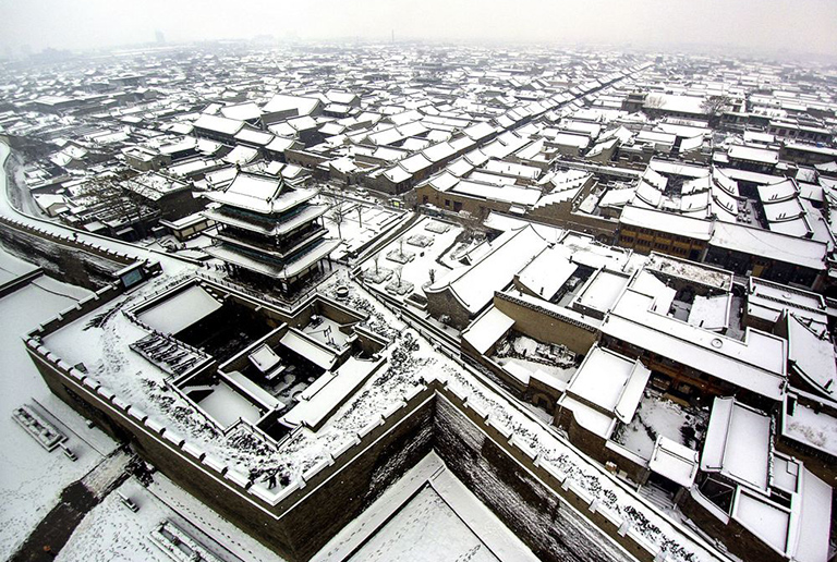 Snow Covered Pingyao Ancient City in Winter