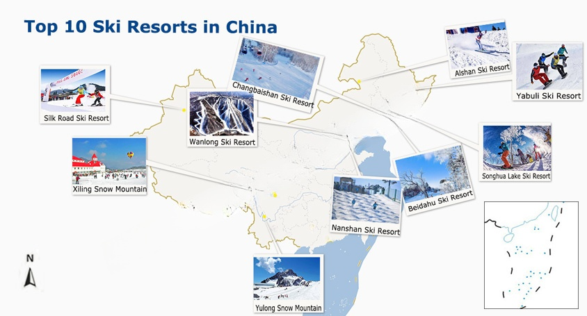 Location Map of Top Ski Resorts in China
