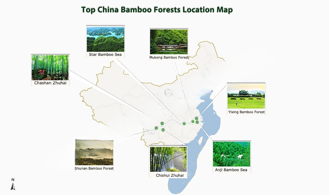 China Top Bamboo Forests Location Map