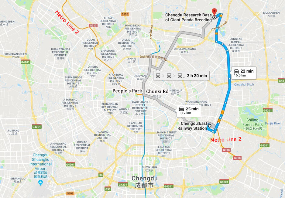 Drive from Chengdu East Railway Station to Panda Base