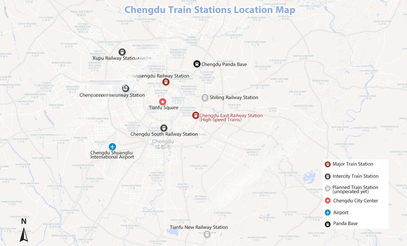 Location Map of Chengdu Railway Stations