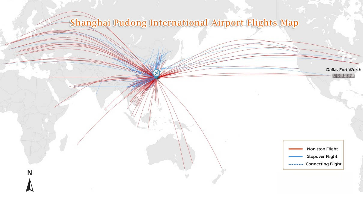 Shanghai Pudong International Airport Flights Map