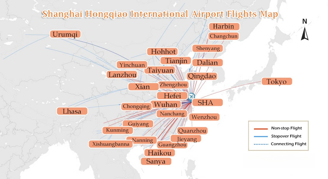 Shanghai Hongqiao International Airport Flights Map