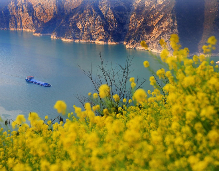 Cruise Ship Sailing through Three Gorges in Spring